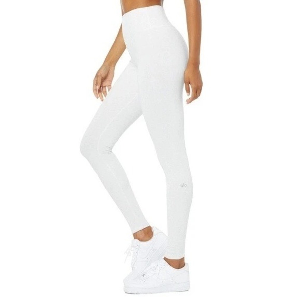 Alo Yoga High-Waist Vapor Legging White Leopard Print Women Large Athleisure EUC